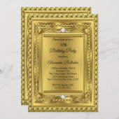 ダイヤモンド金ゴールドエレガントな誕生日パーティーの写真 招待状 (正面/裏面)