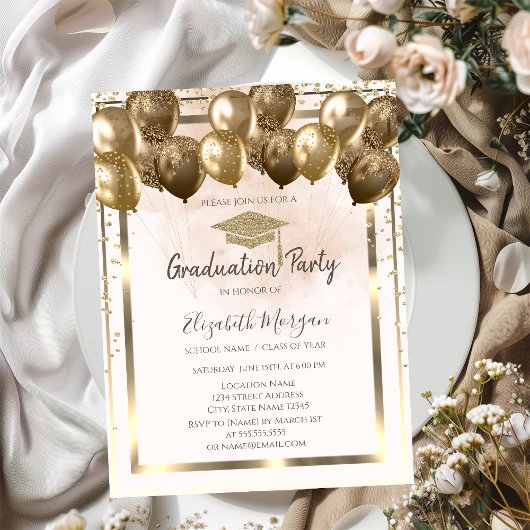 ダイヤモンド金ゴールドグラッドキャップバルーンクリーム卒業 招待状