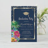 ダイヤモンド金ゴールドグラッドキャップパイナップルネイビーブルー 招待状 (スタンド正面)