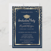 ダイヤモンド金ゴールドグラッドキャップブルーストライプの卒業式 招待状 (正面)