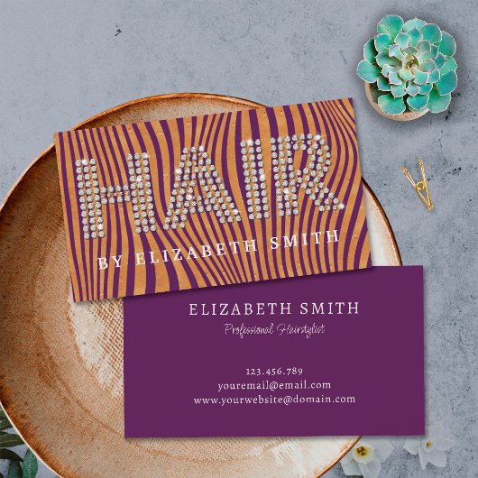 ダイヤモンド金ゴールドプラムパープルヘアードレッサー美容師 名刺