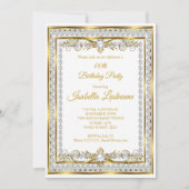 ダイヤモンド金ゴールドホワイトパールエレガントバースデーパーティー 招待状 (正面)