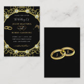 ダイヤモンド金ゴールドラグジュアリーブラック結婚式招待状 ノートカード (正面/裏面)