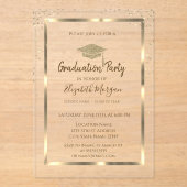 ダイヤモンド金ゴールド卒業キャップネイビーブルー卒業 アクリル招待状 (正面)