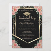 ダイヤモンド金ゴールド卒業キャップフローラ卒業 招待状 (正面)