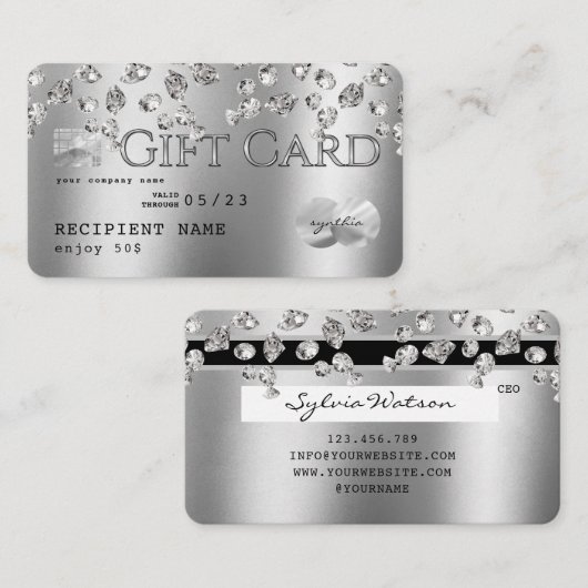 ダイヤモンド銀箔クレジットカードギフトカード 名刺 (正面/裏面)