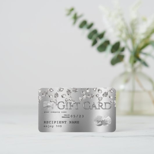 ダイヤモンド銀箔クレジットカードギフトカード 名刺 (スタンド正面)