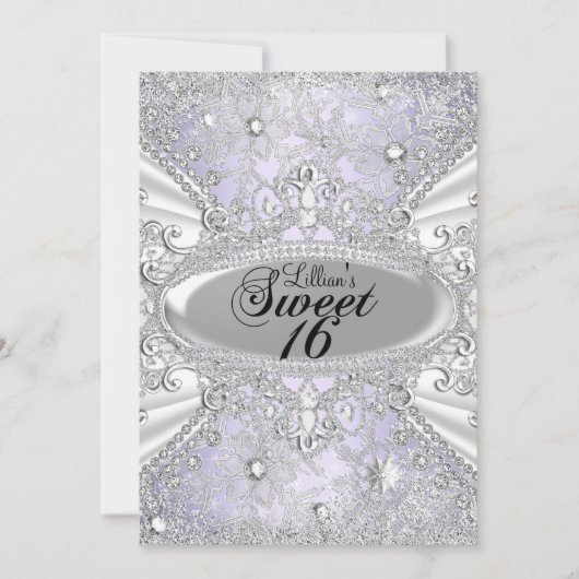 ダイヤモンド雪の結晶 紫のウィンターワンダーランド Sweet16 招待状 (正面)