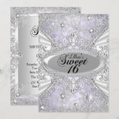 ダイヤモンド雪の結晶 紫のウィンターワンダーランド Sweet16 招待状 (正面/裏面)