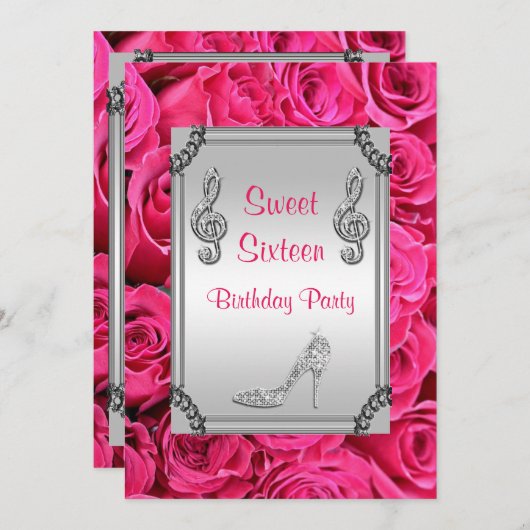 ダイヤモンド音楽ノート、小剣及びバラの菓子16 招待状 (正面/裏面)