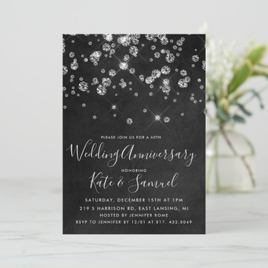 ダイヤモンド黒板結婚記念日招待状 招待状 (スタンド正面)