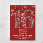 ダイヤモンド16 Valentine's Birthday Partyハート写真 招待状 (正面)