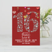 ダイヤモンド16 Valentine's Birthday Partyハート写真 招待状 (スタンド正面)