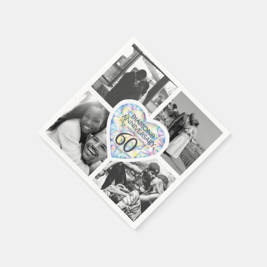 ダイヤモンド60周年結婚ハート4枚の写真 スタンダードカクテルナプキン (角)