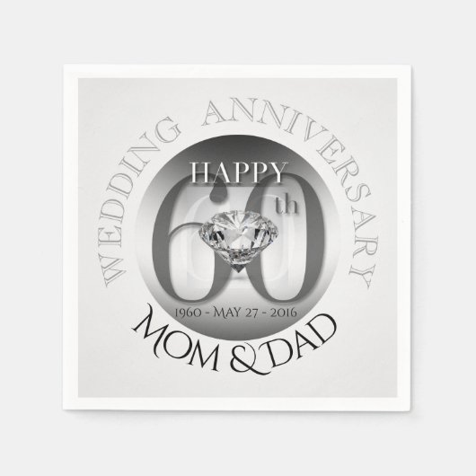 ダイヤモンド60周年結婚紙ナプキンス スタンダードカクテルナプキン (正面)