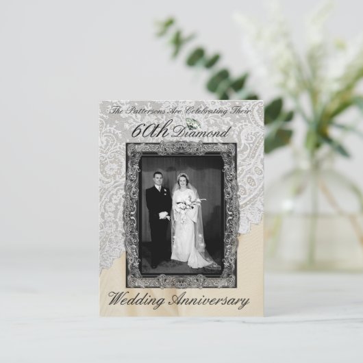 ダイヤモンド60周年結婚記念日写真招待状 ポストカード (スタンド正面)