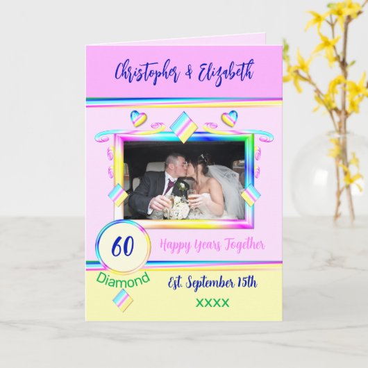 ダイヤモンド60周年記念写真名をピンクに追加 カード (黄色い花)