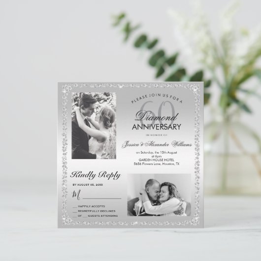 ダイヤモンド60周年記念結婚ダブルフォト 招待状 (スタンド正面)