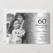 ダイヤモンド60周年記念 フォト付き シルバー フローラル 招待状 (正面)