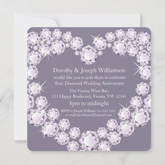 ダイヤモンド ウェディング ダイヤモンド ハート 60周年 パーティー 招待状 (裏面)