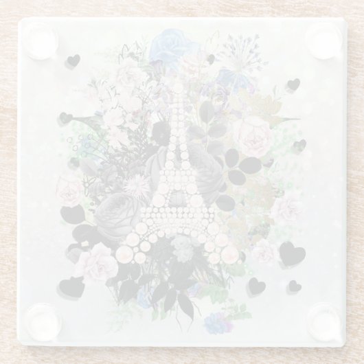 ダイヤモンド エッフェル塔 花模様 ガラスコースター (裏面)