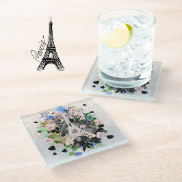 ダイヤモンド エッフェル塔 花模様 ガラスコースター