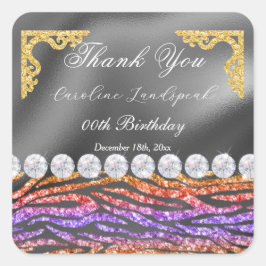 ダイヤモンド&オレンジパープルグリッターサンキュー スクエアシール