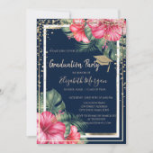 ダイヤモンド グラッド キャップ ハイビスカス ネイビー ブルー 卒業 招待状 (正面)