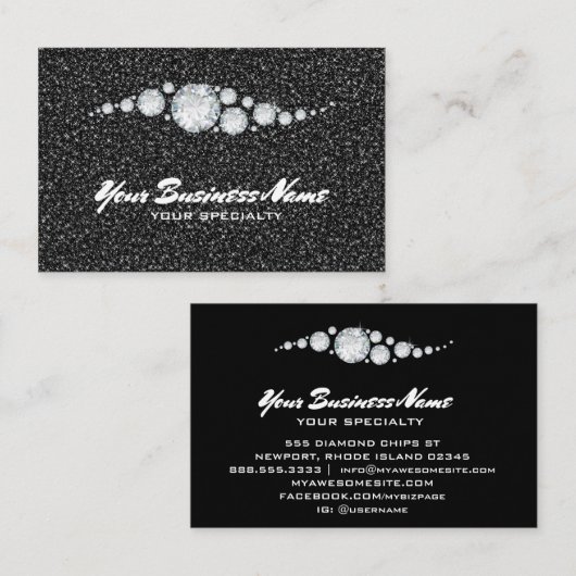 *~*ダイヤモンド・グラム・ブラック・華美グリッター・ラきらきら光るクス 名刺 (正面/裏面)
