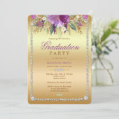 ダイヤモンド グリッター ウォーターカラー フラワー ゴールド グラデーション パーティー 招待状 (スタンド正面)