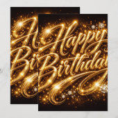 ダイヤモンド グロー バースデー — 3D ゴールド  招待状 (正面/裏面)