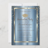 ダイヤモンド ゴールド グラッド キャップ ブルー メタリック 卒業 招待状 (正面)