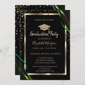 ダイヤモンド ゴールド グラッド キャップ 緑 黒 卒業 招待状 (正面/裏面)