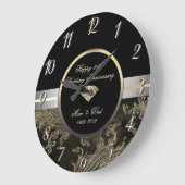 ダイヤモンド ゴールド スワール ダマスク50周年結婚記念日 ラージ壁時計 (傾斜)