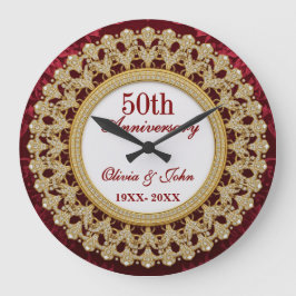 ダイヤモンド ゴールド & ワインレッド 50周年記念結婚式 ラージ壁時計