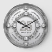 ダイヤモンド＆シルバーフレーム 25周年結婚記念日 ラージ壁時計 (正面)