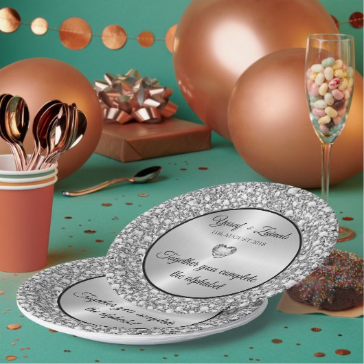 ダイヤモンド&シルバー結婚のギフト大時計 ペーパープレート (複数)