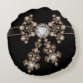 ダイヤモンド，ジュエリー，レース，シルバー，レース，ブラック，真珠，シック ラウンドクッション (裏面)