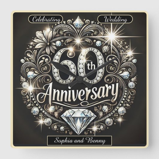 ダイヤモンド スプレンダー：60周年記念デザイン スクエア壁時計 (正面)