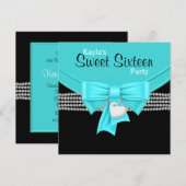 ダイヤモンド ティール ブルー ブラック ホワイト スイート16 パーティー 招待状 (正面/裏面)