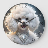 "ダイヤモンド・ディーバ: スパークルのゴージャスなプードル" ラージ壁時計 (正面)