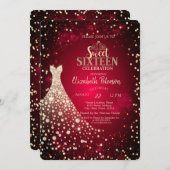 ダイヤモンド、ドレス、レッドスウィート16 招待状 (正面/裏面)