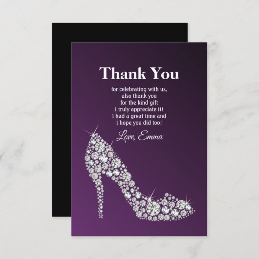 ダイヤモンド ハイヒール 紫 エレガント お礼のカード 招待状 (正面/裏面)