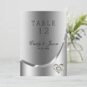 ダイヤモンド ハート オーバー シルバー背景 招待状 (スタンド正面)