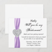ダイヤモンド ハート パープル ウェディング ブライズメイド カード (正面/裏面)