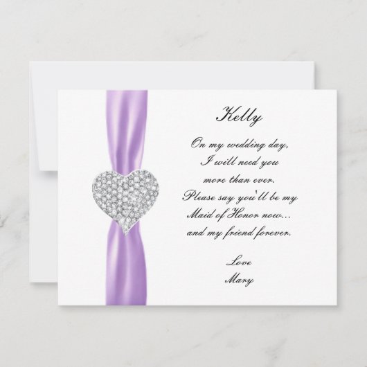 ダイヤモンド ハート パープル ウェディング メイド オブ オナー カード (正面)