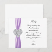 ダイヤモンド ハート パープル ウェディング メイド オブ オナー カード (正面/裏面)