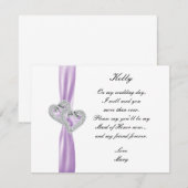 ダイヤモンド ハート パープル ウェディング メイド オブ オナー カード (正面/裏面)