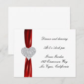 ダイヤモンド ハート レッド ウェディング レセプション カード (正面/裏面)