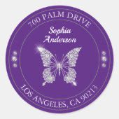 ダイヤモンド バタフライ ロイヤル パープル 返送先住所 ラウンドシール (正面)